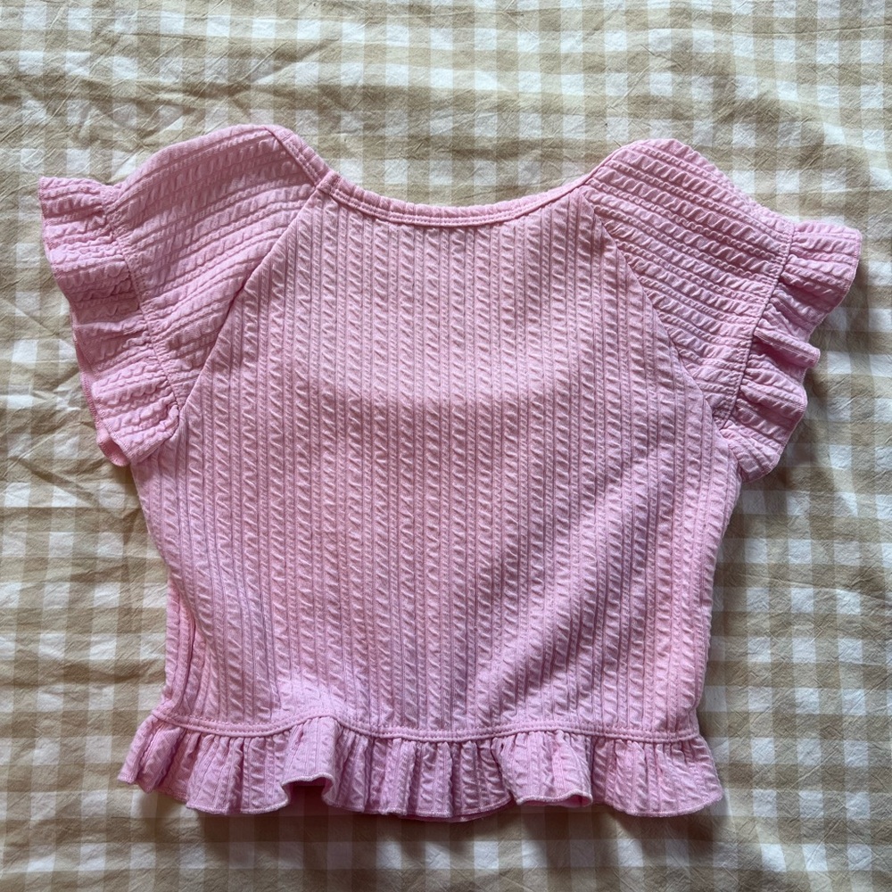 Altar'd State Light Pink Ribbed Ruffle Crop Top - Picture 2 of 2